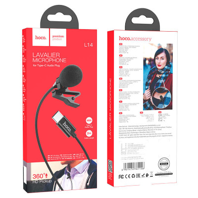 Мікрофон петличний Hoco L14 Type-C (2m) Black