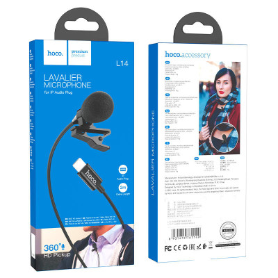 Мікрофон петличний Hoco L14 Lightning (2m) Black Мікрофон петличний Hoco L14 Lightning (2m) Black