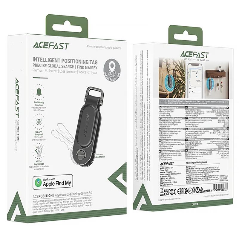 Трекер Acefast S4 Keychain Tag 230 mAh Black