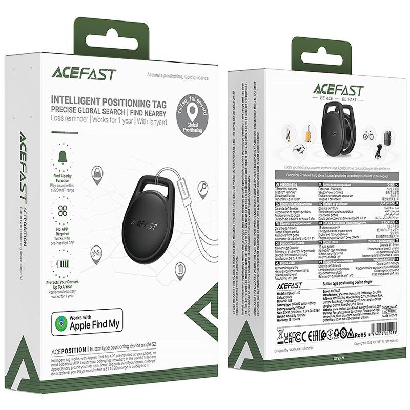 Трекер Acefast S2 Safe Tag 230 mAh Black