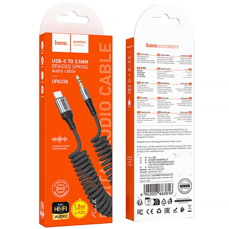 Аудіо кабель Aux Hoco UPA33B Nuevo (Type-C to AUX 3.5mm) (1.5m) Black