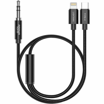 Аудіо кабель Aux Amaya AUX-04 (Type-C/Lightning to AUX 3.5mm) (1.2m) Black