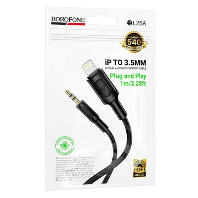 Аудіо кабель Aux Borofone BL25A Nice (Lightning to AUX 3.5mm) (1m) Black
