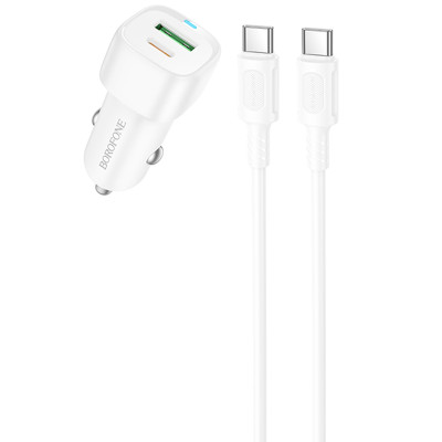 АЗП Borofone BZ34B Cloud PD20W+QC3.0 total 38W (1USB-A/1C) + кабель Type-C to Type-C White