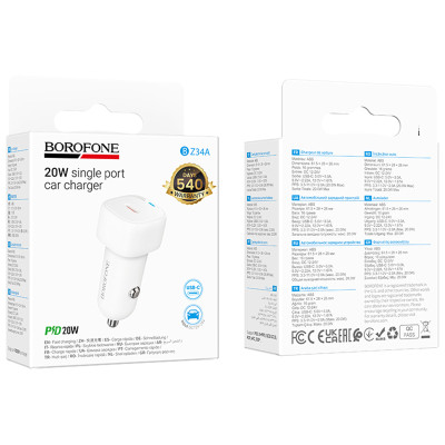 АЗП Borofone BZ34A Cloud PD20W (1USB-C) White АЗП Borofone BZ34A Cloud PD20W (1USB-C) White