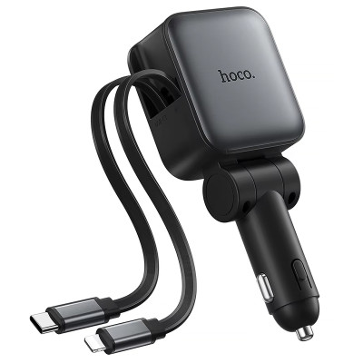 АЗП Hoco Z67A Triunfar PD45W+QC3.0 total 60W with retractable cables (1USB-A/2C/1L) Metal gray