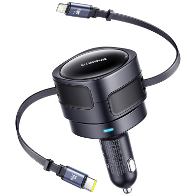 АЗП Baseus Enjoyment Max PD60W with retractable cables (1USB-C/1L) (C00035507121) Cosmic Black