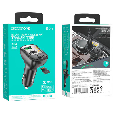 АЗП FM модулятор Borofone BC41 Eminency QC3.0 (2USB-A) Чорний
