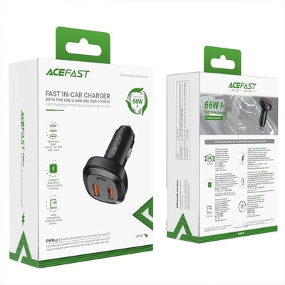 АЗП Acefast B9 PD36W+QC4.0 total 66W (2USB-A/1C) Black