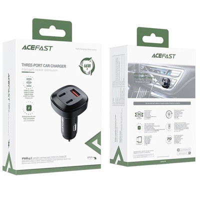 АЗП Acefast B3 PD66W+QC4.0 (1USB-A/2C) Black АЗП Acefast B3 PD66W+QC4.0 (1USB-A/2C) Black