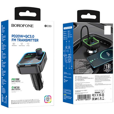 АЗП FM модулятор Borofone BC53 Highway PD20W+QC3.0 (2USB-A/1C) Black