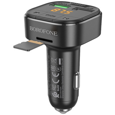 АЗП FM модулятор Borofone BC43 Flash 18W+QC3.0 (2USB-A) Black