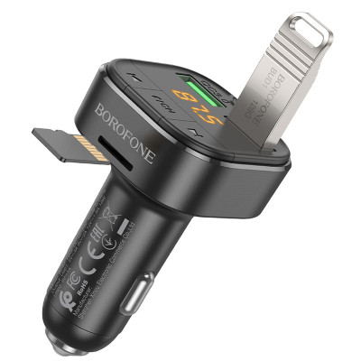 АЗП FM модулятор Borofone BC43 Flash 18W+QC3.0 (2USB-A) Black