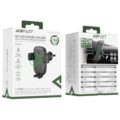 Автотримач з БЗП Acefast D48 Air Vent 15W Black