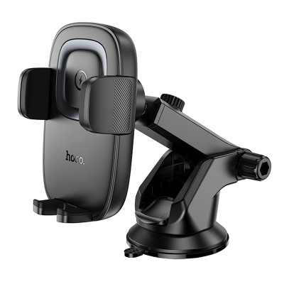 Автотримач з БЗП Hoco HW32 Crown push-type (center console) Black / Metal gray