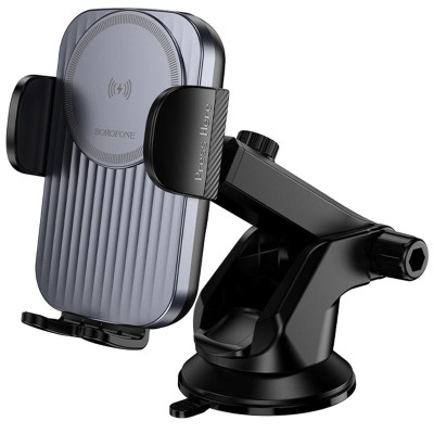 Автотримач з БЗП Borofone BH222 Leading 15W (center console) Black / Metal gray