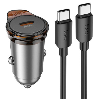 АЗП Hoco NZ16 Rigorous PD30W (1USB-C) + кабель Type-C to Type-C Metal grey