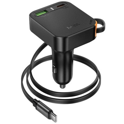 АЗП Hoco NZ18 Guardian PD65W with retractable cable (1USB-A/2C) Black