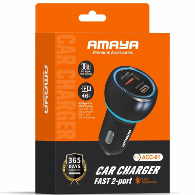 АЗП Amaya ACC-01 PD20W+QC3.0 total 38W (1USB-A/1C) Black