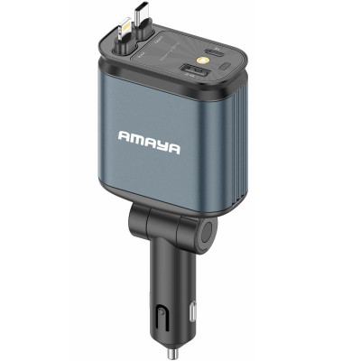 АЗП Amaya ACC-CL11 PD57.5W+QC3.0 (1USB-A/1C) with retractable cable Type-C + Lightning Gray