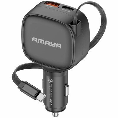 АЗП Amaya ACC-12C PD57.5W+QC3.0 total 84W (1USB-A/1C) with retractable cable Type-C Black