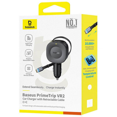 АЗП Baseus PrimeTrip VR2 45W with retractable cable (2USB-C) (C02069) Cosmic Black АЗП Baseus PrimeTrip VR2 45W with retractable cable (2USB-C) (C02069) Cosmic Black