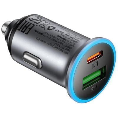 АЗП Acefast B15 PD20W+QC3.0 total 65W (1USB-A/1C) Gray АЗП Acefast B15 PD20W+QC3.0 total 65W (1USB-A/1C) Gray