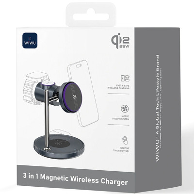 БЗП WIWU Wi-W041 Space Qi2 3 in 1 wireless charger Black БЗП WIWU Wi-W041 Space Qi2 3 in 1 wireless charger Black