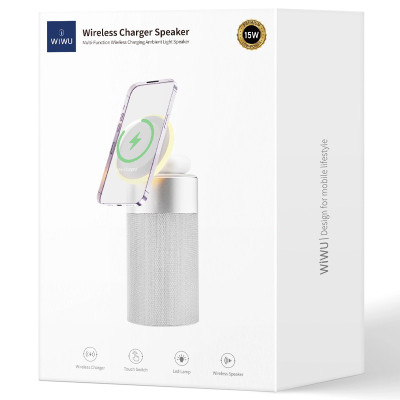 БЗП WIWU Wi-W022 3 in 1 Wireless Charger+Bluetooth Speaker White
