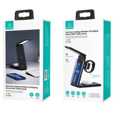 БЗП Usams US-CD181 15W 3in1 with Table Lamp Black БЗП Usams US-CD181 15W 3in1 with Table Lamp Black
