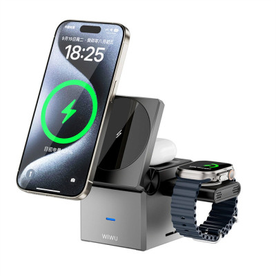 БЗП WIWU Wi-W030 Planeta Trio 3 in 1 Cableless charger Gray