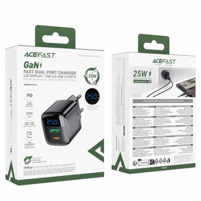 МЗП Acefast A114 PD25W GaN (1USB-A/1C) Black