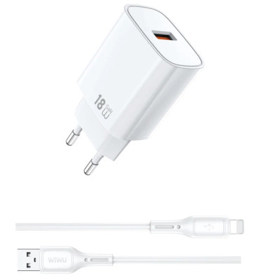 МЗП WIWU G006 Essen QC3.0 18W GaN (1USB-A) + кабель USB to Lightning White