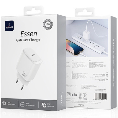 МЗП WIWU G008 Essen PD30W GaN (1USB-C) White МЗП WIWU G008 Essen PD30W GaN (1USB-C) White