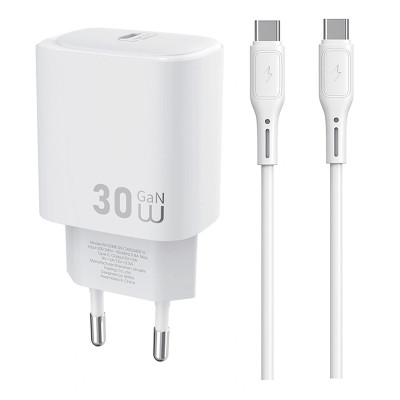 МЗП WIWU G008 Essen PD30W GaN (1USB-C) + кабель Type-C to Type-C White