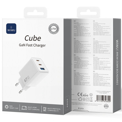 МЗП WIWU G026 Cube PD67W+QC3.0 GaN (1USB-A/2C) White МЗП WIWU G026 Cube PD67W+QC3.0 GaN (1USB-A/2C) White