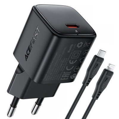 МЗП Acefast A117 mini PD20W GaN (1USB-C) + кабель Type-C to Lightning Black