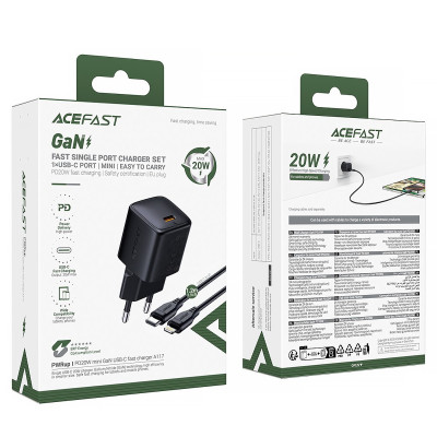 МЗП Acefast A117 mini PD20W GaN (1USB-C) + кабель Type-C to Lightning Black МЗП Acefast A117 mini PD20W GaN (1USB-C) + кабель Type-C to Lightning Black