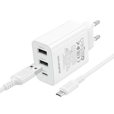 МЗП Borofone BA105A Stellar 15W (2USB-A/1C) + кабель USB to MicroUSB White МЗП Borofone BA105A Stellar 15W (2USB-A/1C) + кабель USB to MicroUSB White