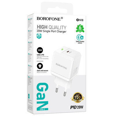 МЗП Borofone BN18 Intenso PD20W (1USB-C) White МЗП Borofone BN18 Intenso PD20W (1USB-C) White