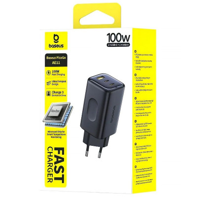 МЗП Baseus PicoGo AE11 Fast Charger 100W (1USB-A/2C) (E01214) Cosmic Black МЗП Baseus PicoGo AE11 Fast Charger 100W (1USB-A/2C) (E01214) Cosmic Black