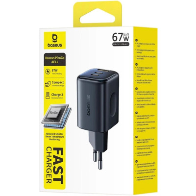 МЗП Baseus PicoGo AE11 Fast Charger 67W (1USB-A/2C) (E01212) Cosmic Black МЗП Baseus PicoGo AE11 Fast Charger 67W (1USB-A/2C) (E01212) Cosmic Black