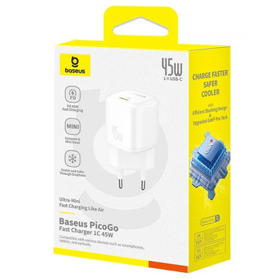 МЗП Baseus PicoGo GaN Fast Charger 45W (1USB-C) (P10176800) Moon White МЗП Baseus PicoGo GaN Fast Charger 45W (1USB-C) (P10176800) Moon White