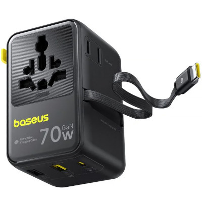 Мережевий універсальний перехідник Baseus CG11 70W with retractable cable (2USB-A/3C/1Socket) (E0307E) Cosmic Black Мережевий універсальний перехідник Baseus CG11 70W with retractable cable (2USB-A/3C/1Socket) (E0307E) Cosmic Black
