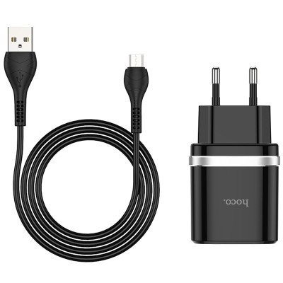 МЗП Hoco C12Q Smart QC3.0 3A (1USB-A) + кабель USB to MicroUSB Чорний