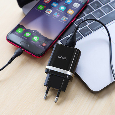 МЗП Hoco C12Q Smart QC3.0 3A (1USB-A) + кабель USB to MicroUSB Чорний