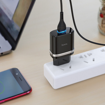 МЗП Hoco C12Q Smart QC3.0 3A (1USB-A) + кабель USB to MicroUSB Чорний