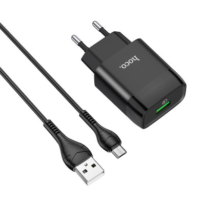 МЗП Hoco C72Q Glorious QC3.0 18W (1USB-A) + кабель USB to MicroUSB Білий