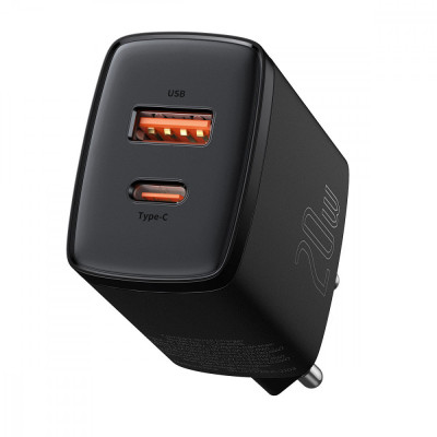 МЗП Baseus Compact Quick Charger 20W QC+PD (1USB-A/1C) (CCXJ-B) Black