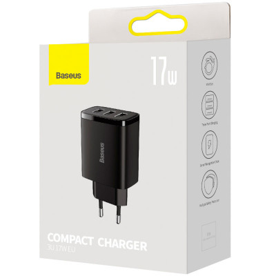 МЗП Baseus Compact 17W (3USB-A) (CCXJ02) Чорний МЗП Baseus Compact 17W (3USB-A) (CCXJ02) Чорний